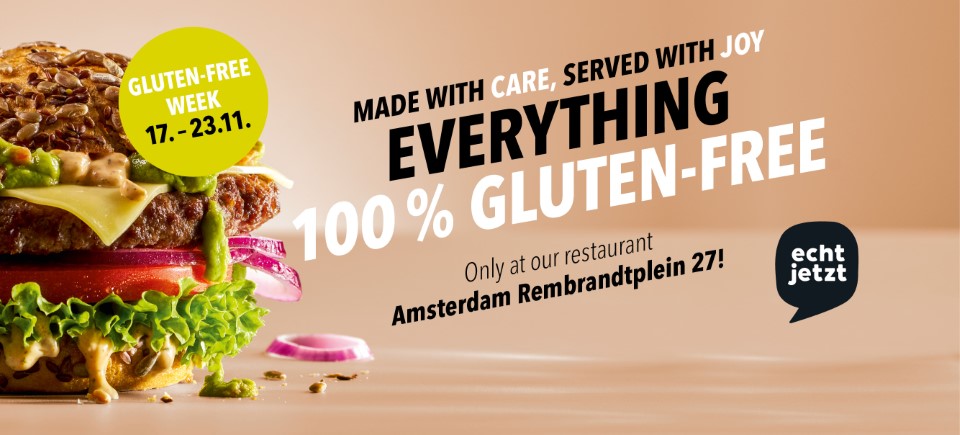 Gluten-Free Week Amsterdam: 17–23 November 2025 17–23 November: Gluten-Free Week at HANS IM GLÜCK Amsterdam. 100% gluten-free burgers, salads, sides & drinks with separated processes. Reserve your table now!